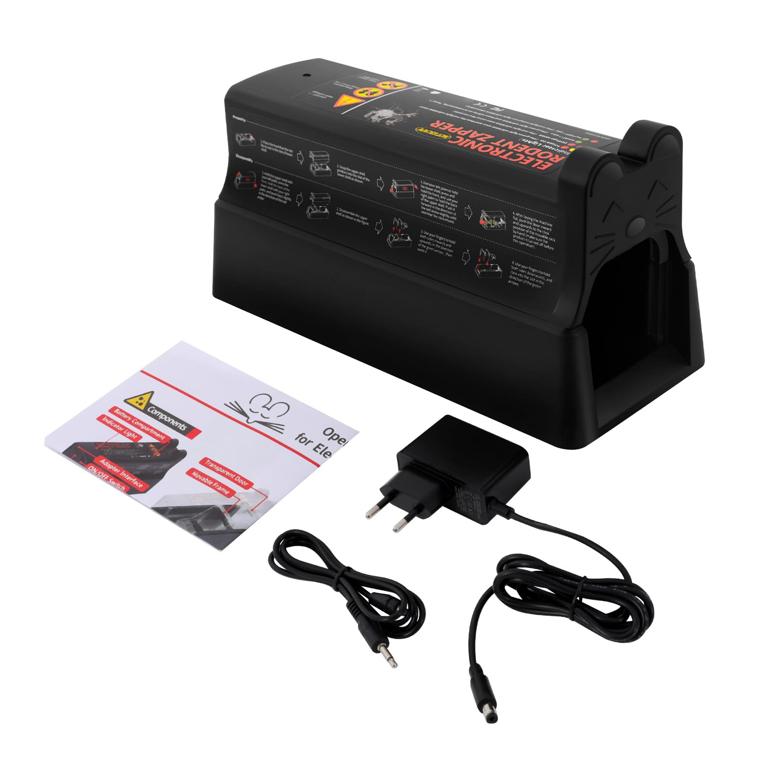 7000V - Trampa eléctrica para ratas y ratones, artefacto de control de roedores, caja de cebo para ratas, ratones, hámsters, ratones, ratones, hámsters, ratones, ratones, color negro