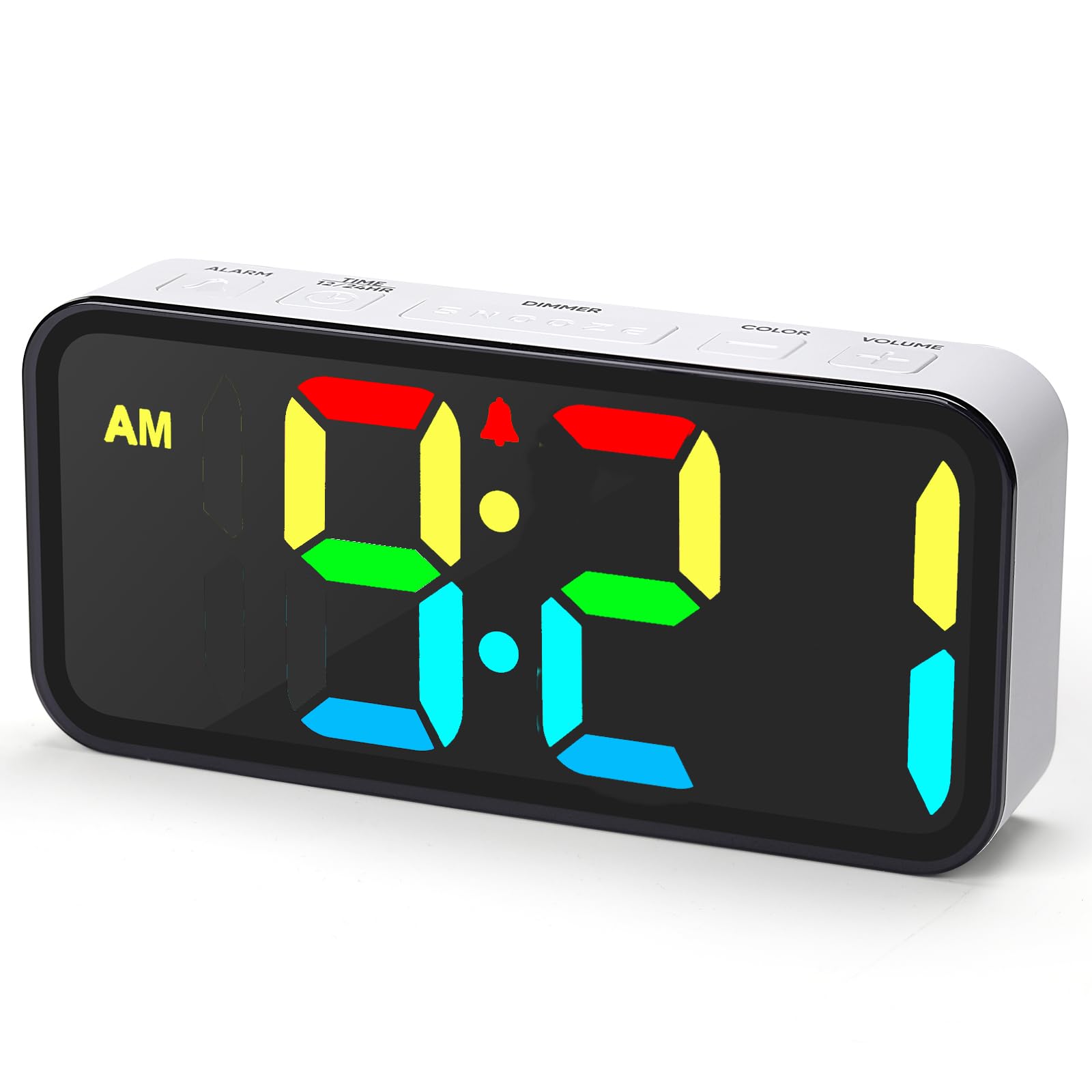 Reloj despertador digital LED blanco con carga USB-C y pantalla de color ajustable