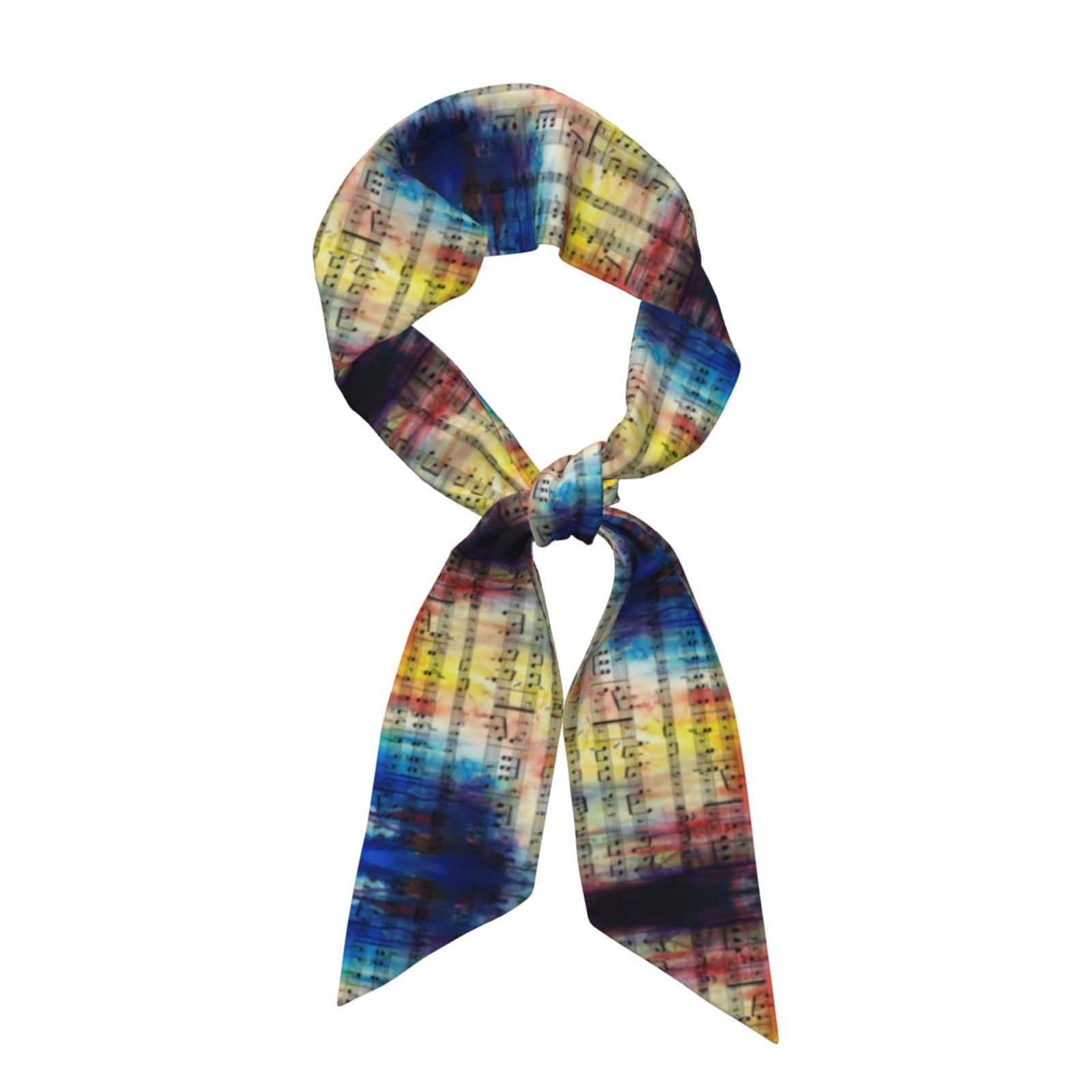 QAZWZML Vintage Music Note Patterned women's silk scarf, fashionable scarf, can be used as a neck scarf, head scarf, or hat decoration.