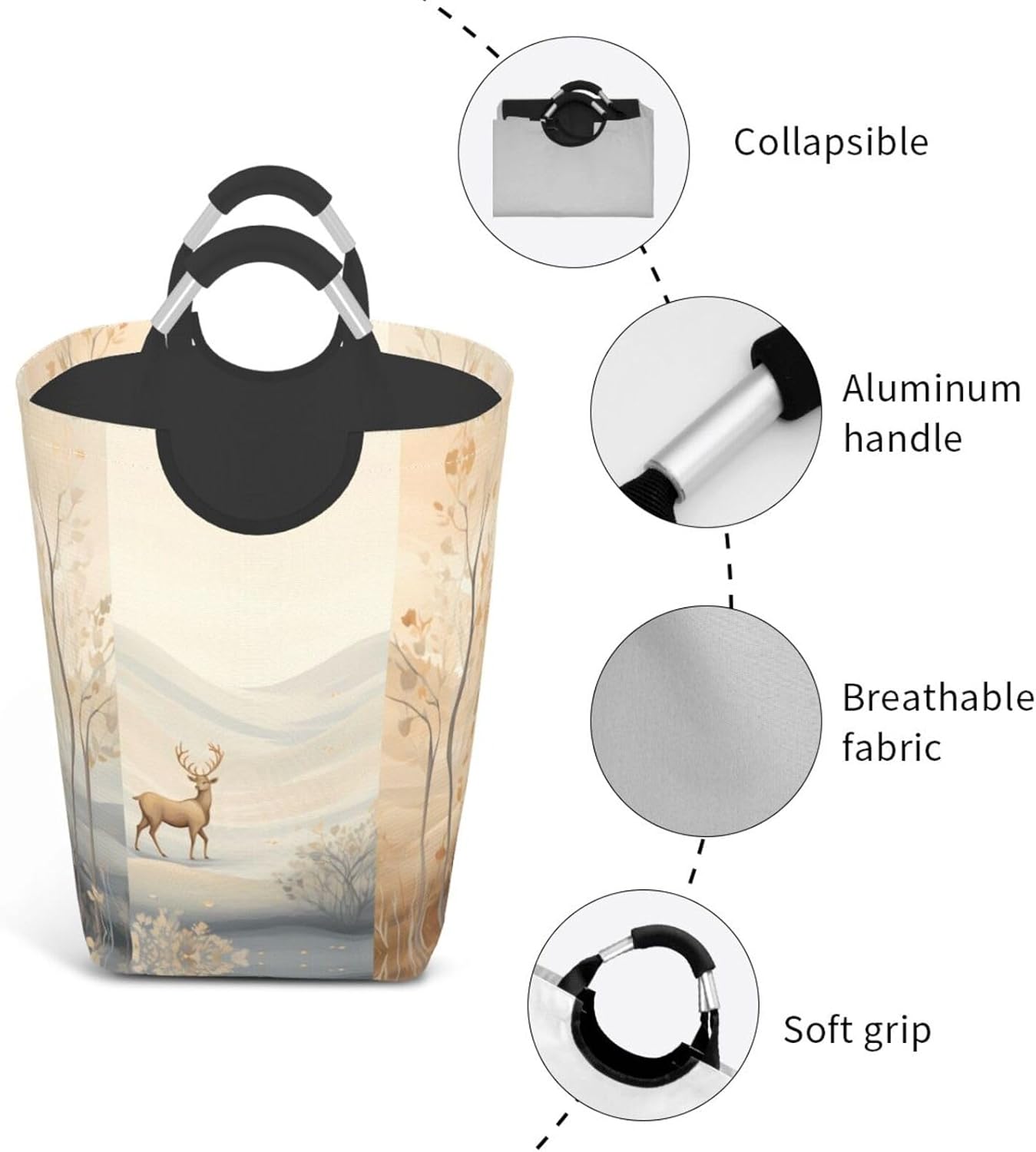 Deer from a distance Foldable storage bag, 50L capacity, suitable for laundry room, dormitory bedroom, dirty clothes storage basket.