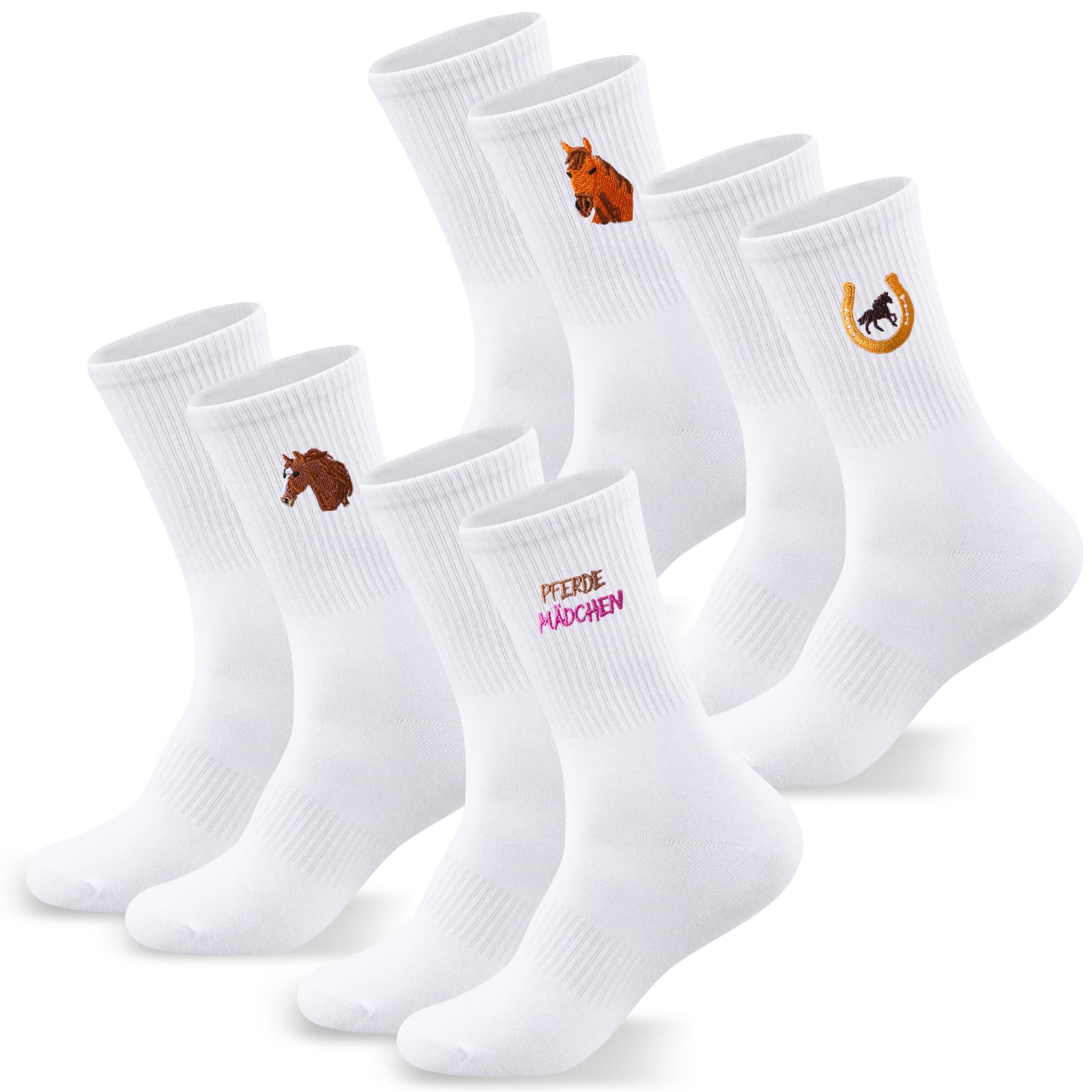 Jadive 4 Paar Dackel Socken Fahrrad Katze Pferde Geschenke Damen Herren Lustige Baumwolle Bestickte Tennissocken Motiv für Freund Geburtstage Dackelliebhaber(Pferd,36-42)