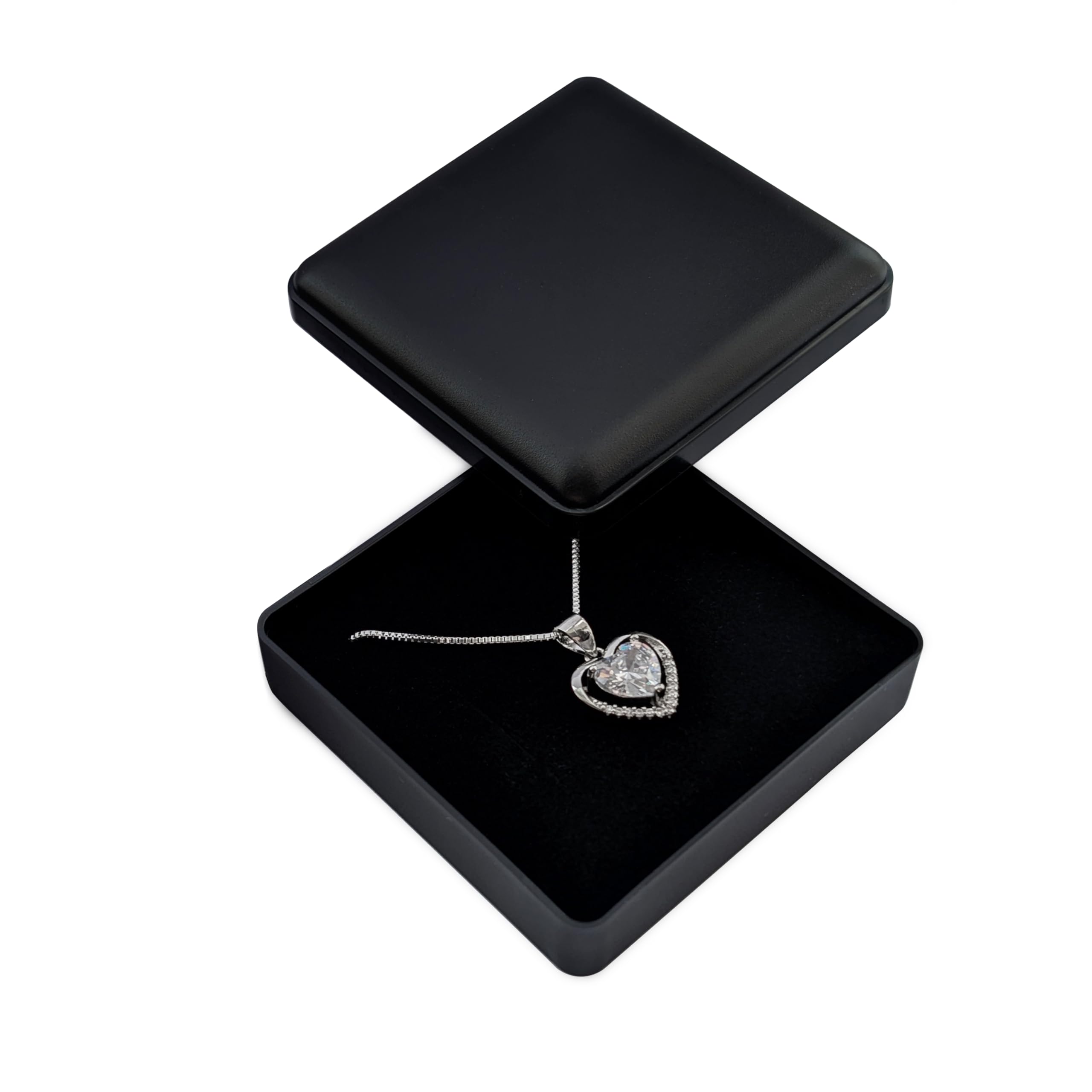 bysilverchain Jewellery Box Gift Necklace Ring Earring Small Packaging Pendants Case Matt Black Foam Padded Jewelry Display Storage Boxes with Lid for Birthday Wedding Anniversaries Present