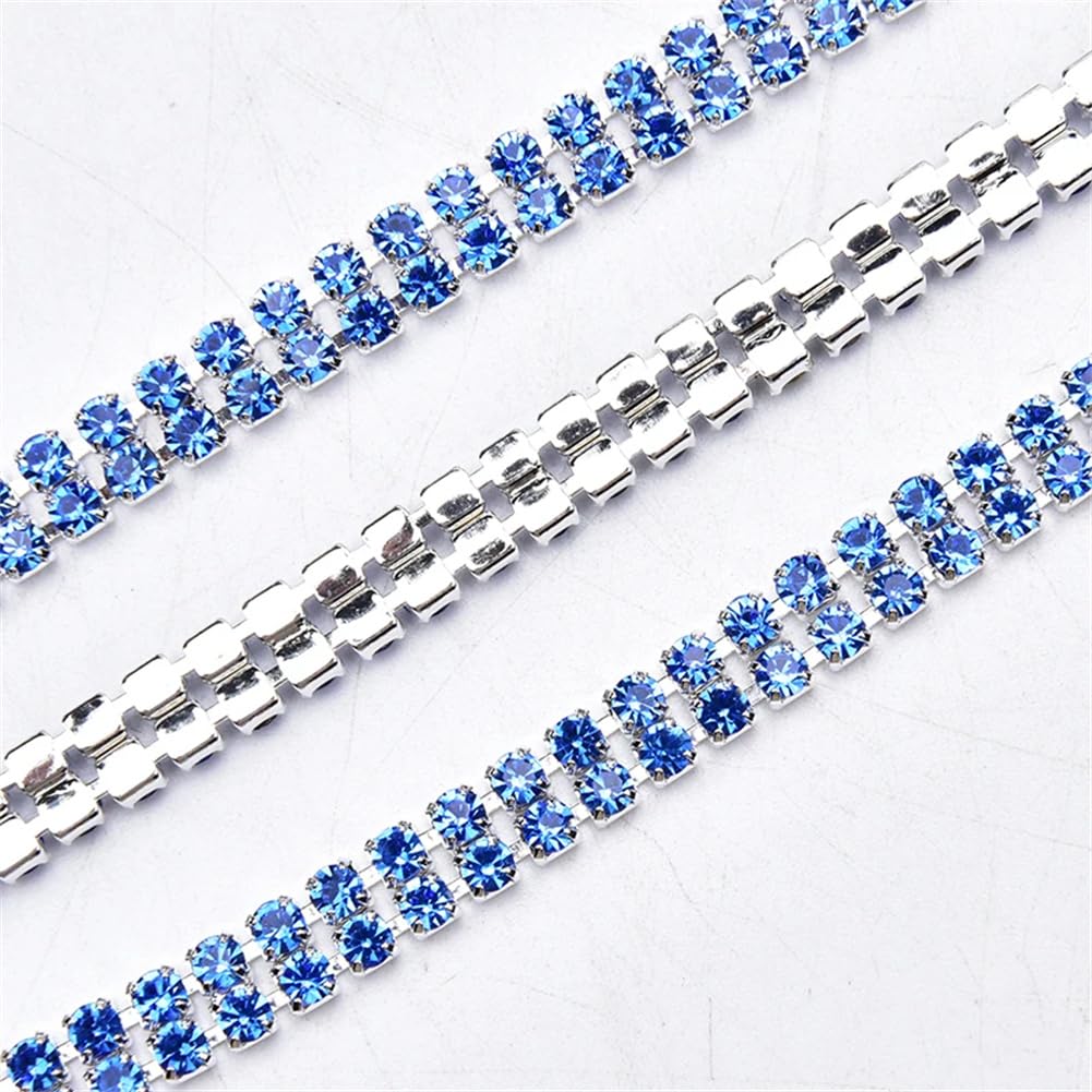 Frędzle z kryształkami, Podwójne rzędy przyszyte frędzlami z kryształkami i łańcuszkiem 6 mm wielokolorowe 1-5 jardów(Light Blue,5 yards)