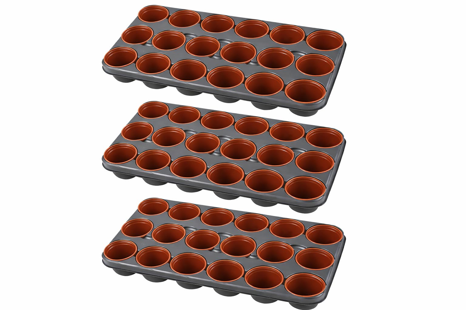 Muddy Hands Grey & Terracotta Pack Of 3 - Professional Garden Shuttle Tray With 18 X 9Cm Pots – Seed Starting, Seedling Propagation & Plant Cuttings For Greenhouse & Home Growing