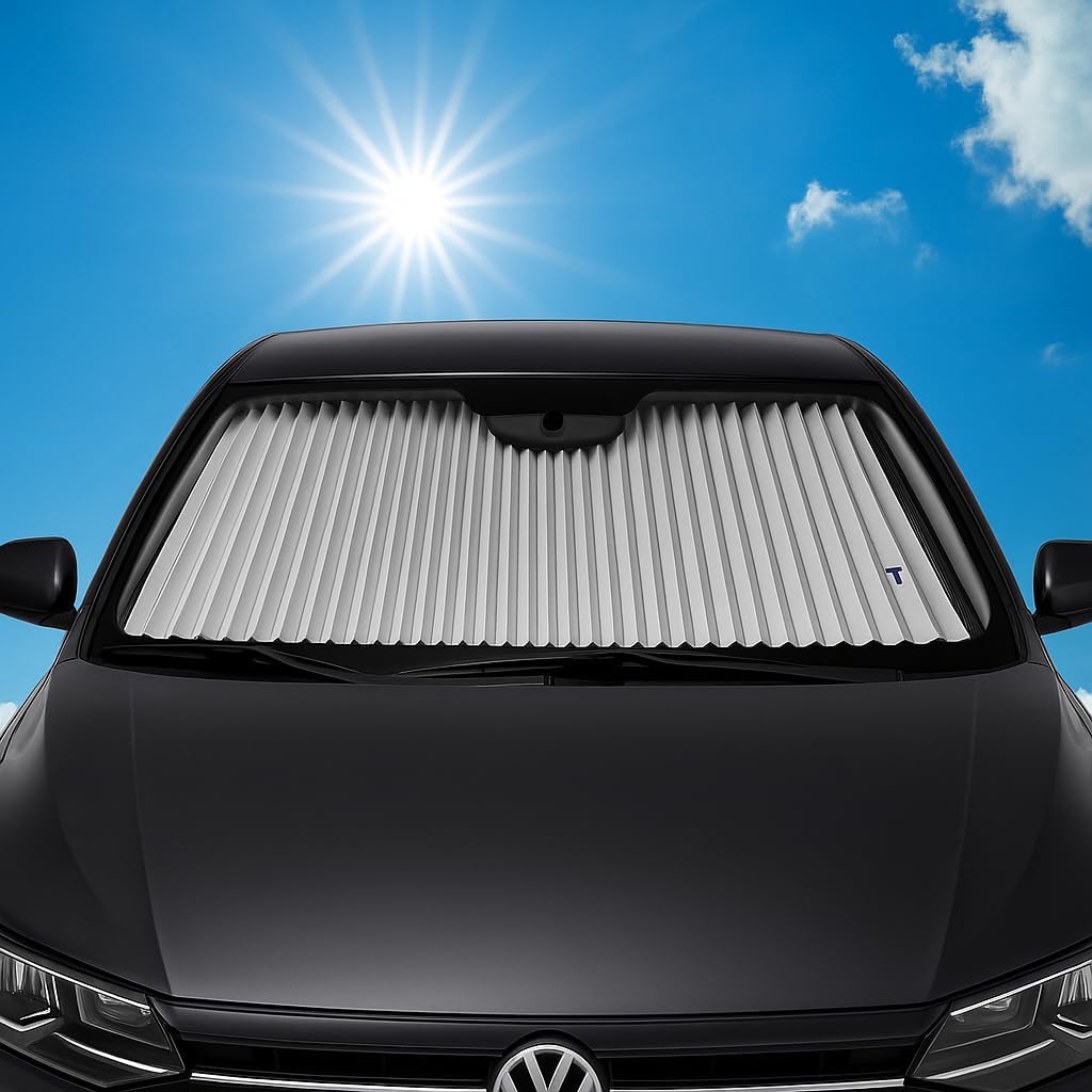 Dash Designs 23 inch Universal Fit Retractable Auto Windshield Sunshade for Ford F-150 Trucks, Most SUV, Honda Civic