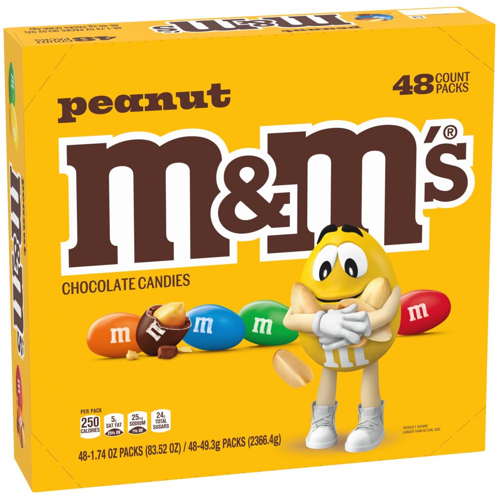 M&M'S Peanut Chocolate Candy, Individually Wrapped Full Size 1.74 oz Bag, Pack of 48 Bulk Candy Chocolate for Parties, Baking and Sharing - 4