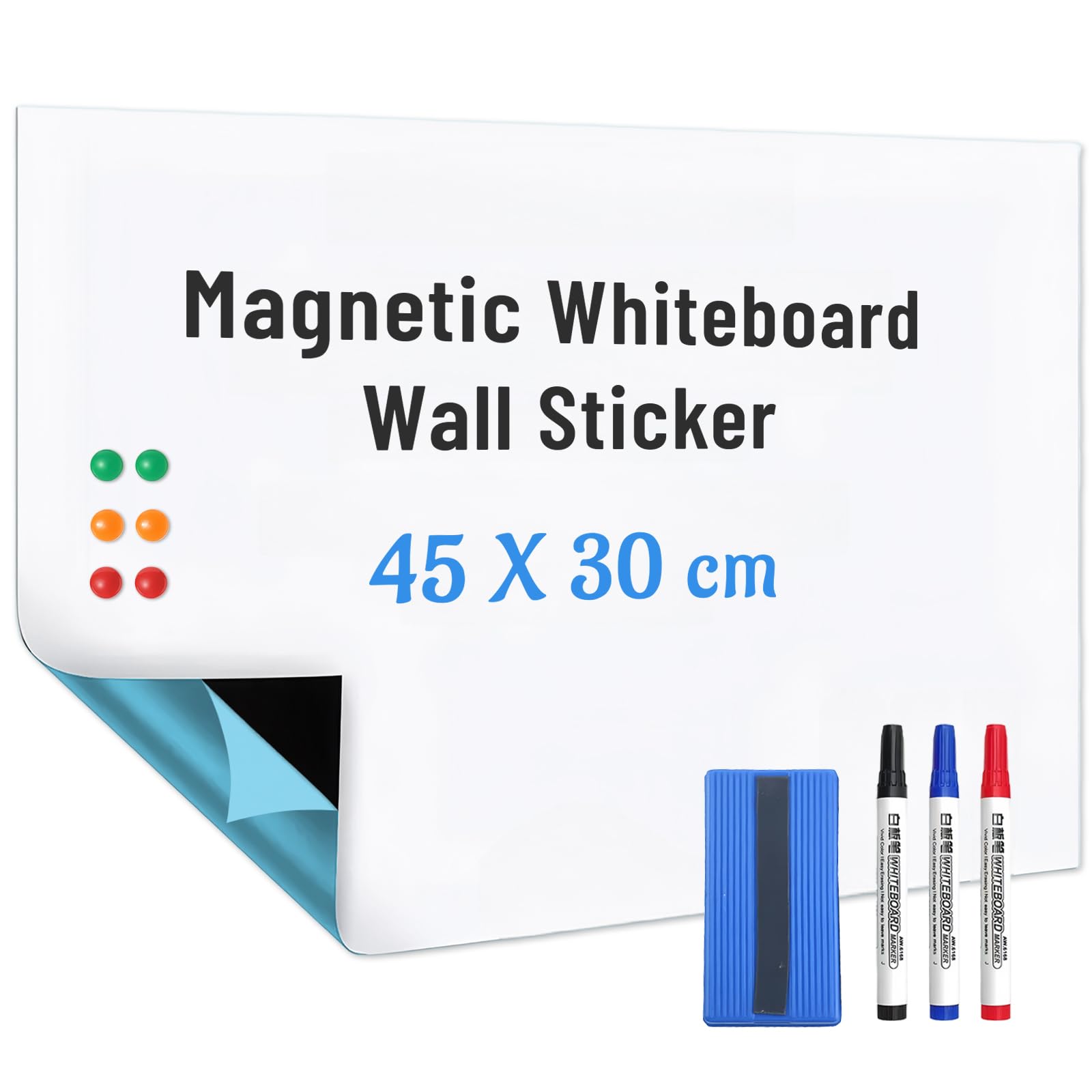 Magnetic Whiteboard Wall Sticker with 3 Marker Pens & Eraser