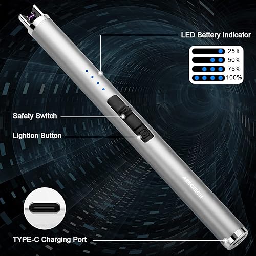 Miniatura 10 de ARECTECH Encendedor eléctrico recargable de plasma de arco, resistente al viento, para velas, cocina, regalo de cumpleaños para mamá, hombres, Negro