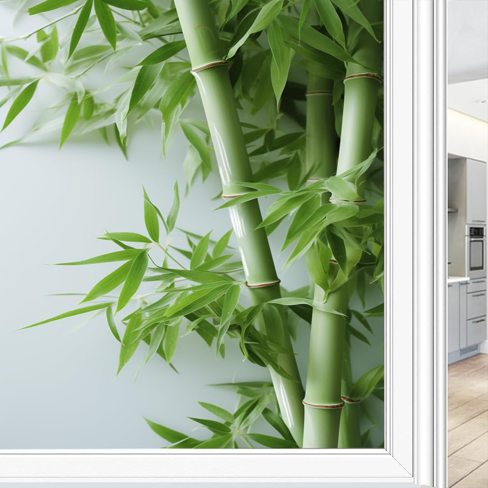 Grne Bambus-Buntglas-Fensterfolie, asiatischer Stil, schne  Bambuspflanzen, Sichtschutz, Fensterfolie, nicht klebende Glasfolie,  dekorative statische ...