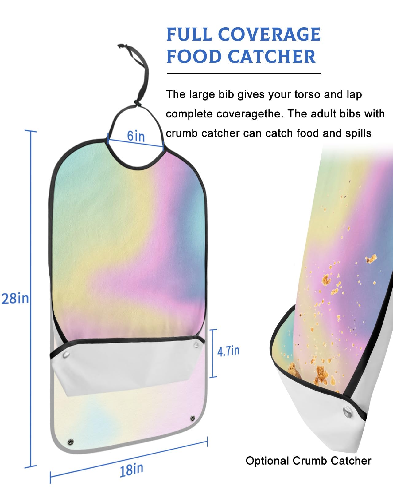 Kewadony Adult Bibs for Elderly Women - Purple Pink Ombre Waterproof Dining Clothing Protectors with Crumb Catcher for Eating/Feeding, Colorful Teal Color Gradient Terry Cloth Bib Machine Washable