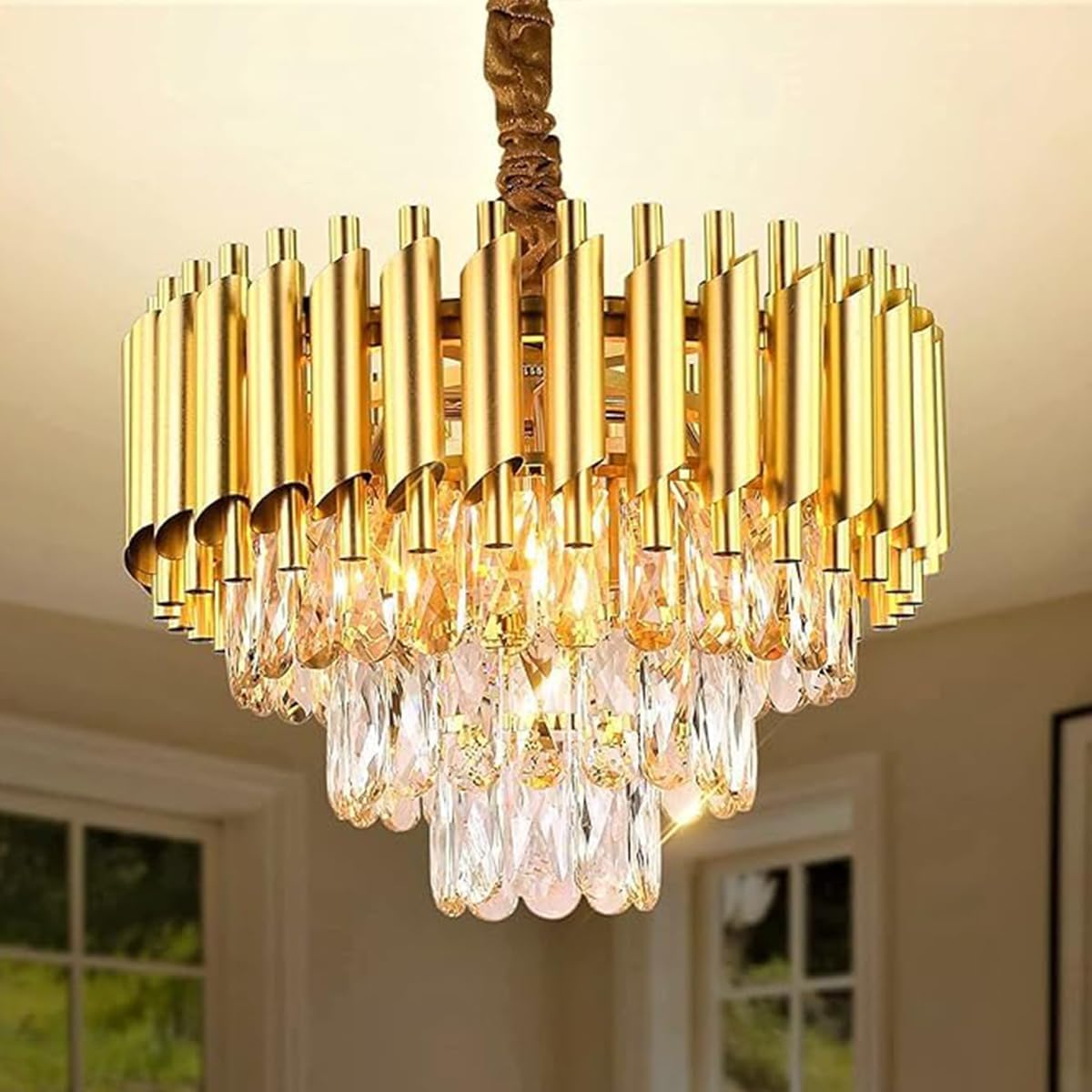 JACKALMAMBA Luxury Gold Crystal Chandelier for Living Room, Modern Round LED Hanging Ceiling Light, K9 Crystal Dining Room Chandelier, Premium Pendant Lamp for Home Decor (400MM)-image-44