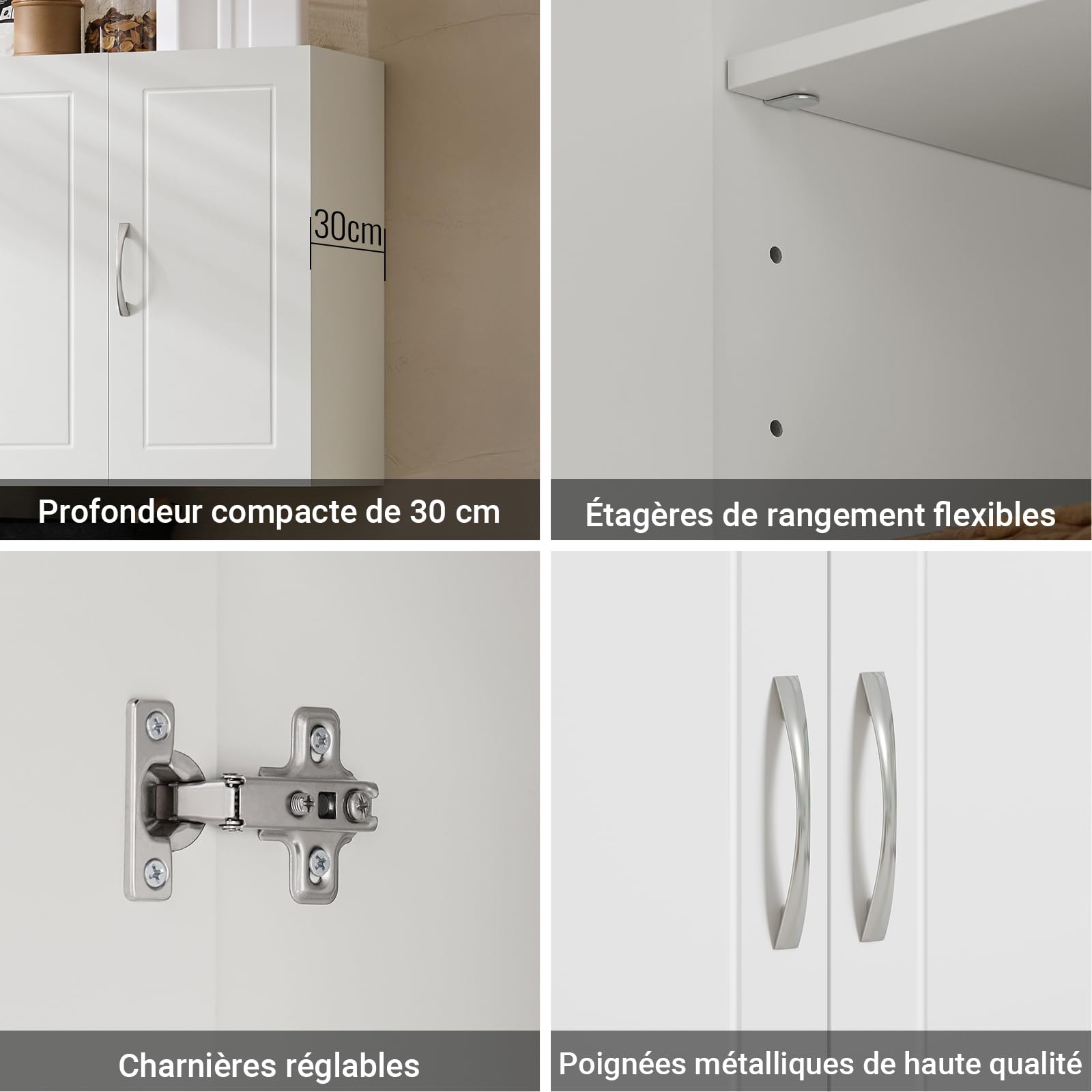 SoBuy Meuble Haut Cuisine avec 3 Portes & Étagères Réglables, Placard Cuisine Mural en MDF, Armoire Murale Cuisine pour Épices, Meuble Suspendu Cuisine, Charge 36kg, Blanc, 90x30x60cm, FRG231-L-W