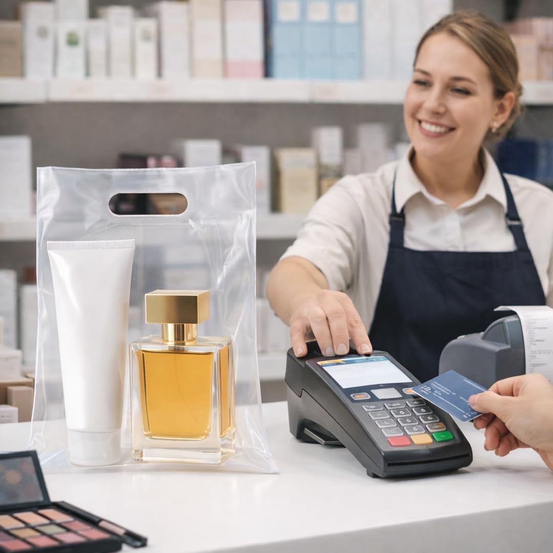 100PCS Clear Plastic Bags with Handles 9"x12" Shopping Bags, Small Plastic Gift Bag for Retail, Merchandise, Boutiques, and Small Business Packaging - Image 8