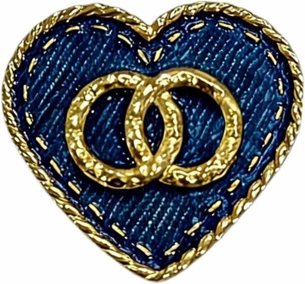 Heart-Shaped Blue Brooch Pin with Gold-Tone, Stitched Edge Detail, Fashion Lapel Pin - 1