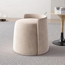 360 Rotation Vanity Stool,Modern Makeup Dressing Stool, Suede Stool Chair for Vanity, Small Vanity Dressing Room, Living Room, Bedroom, Bathroom Milk Tea Color