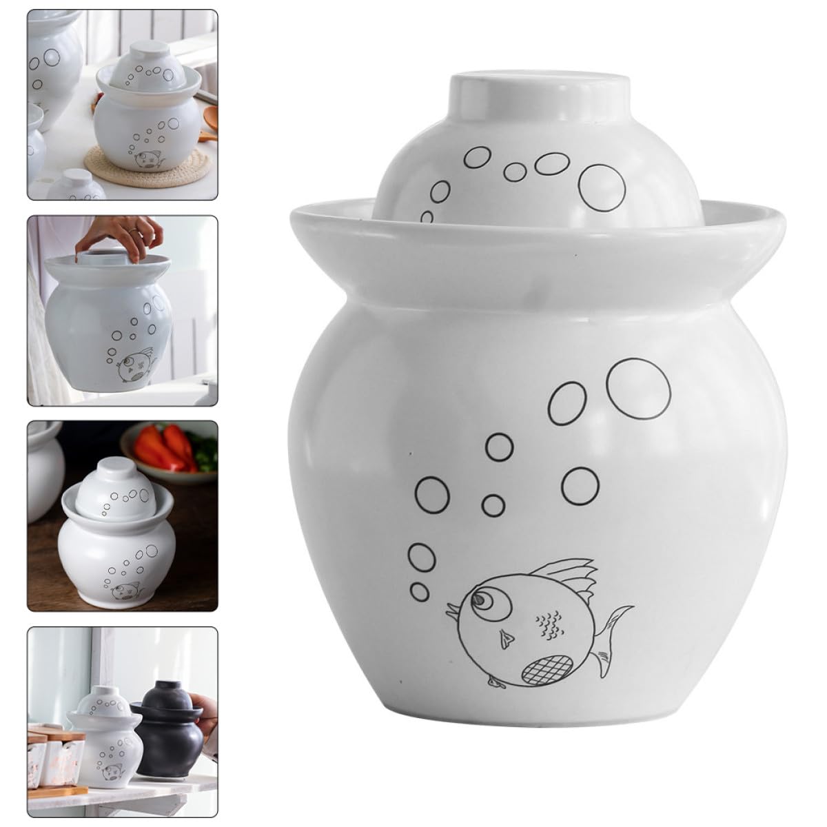 BESPORTBLE Vaso per Fermentazione Alimentare in Materiale Inorganico da 0,75 Kg Coperchio Ermetico e Facile da Pulire per Conservazione Sottaceti e Verdure Fermentate in Cucina