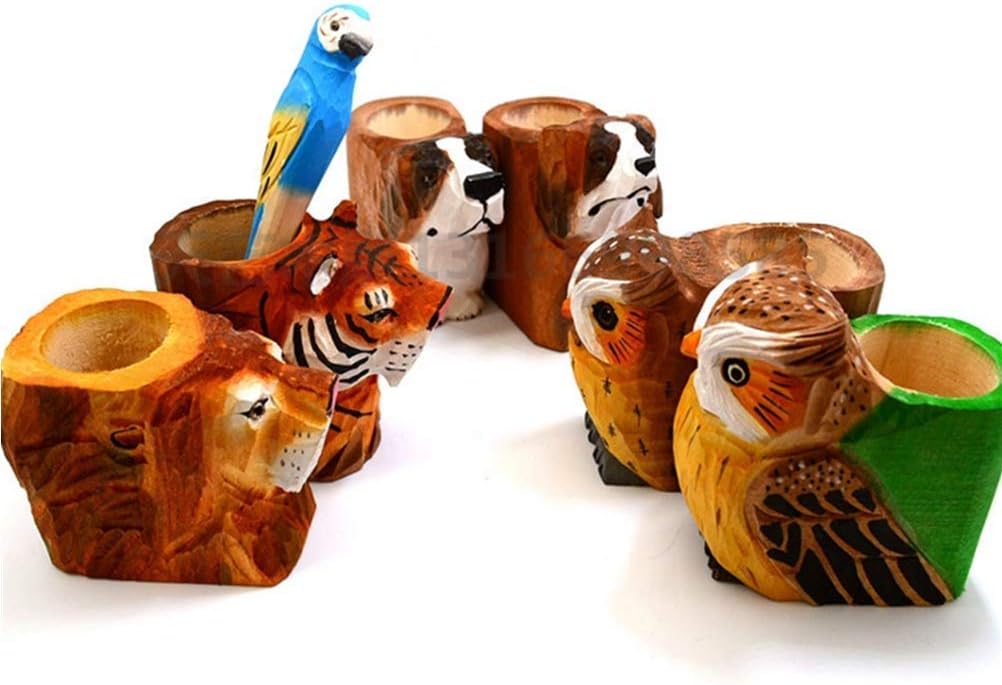 Wooden Desktop Pen Pencil Holder Stand, Creative Handmade Wood Carving Cartoon Animals Pen and Pencil Organizer Cup Office Supplies (Pineapple)