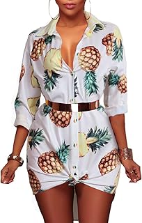 Women's Sexy Button Down Shirts Long Sleeve Collar Loose Blouse Tops Mini Dress