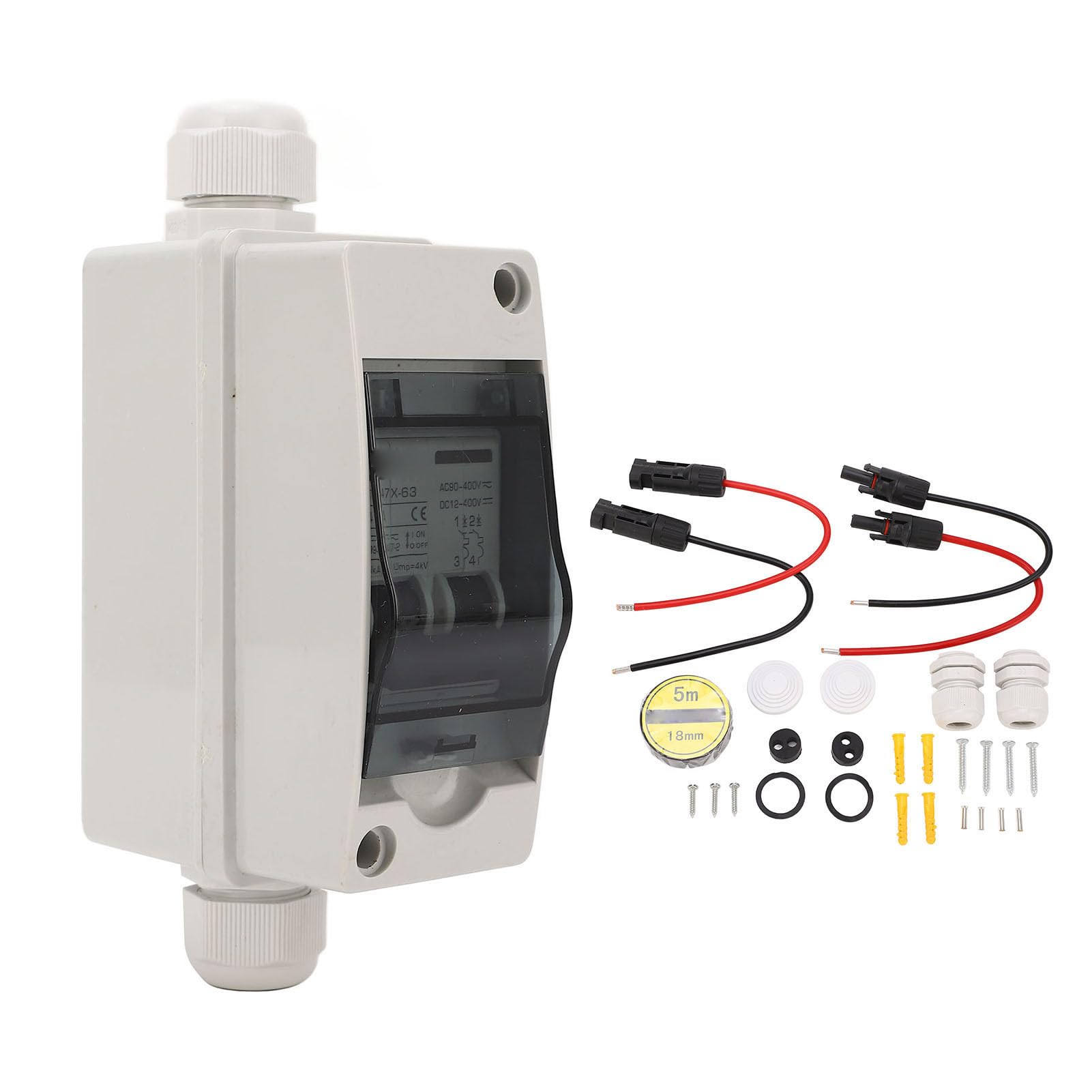 Sezionatore solare e interruttore automatico miniaturizzato da 10 A per impianti fotovoltaici - DC 12-400 V e AC 90-400 V - Custodia impermeabile IP65 con guida DIN e