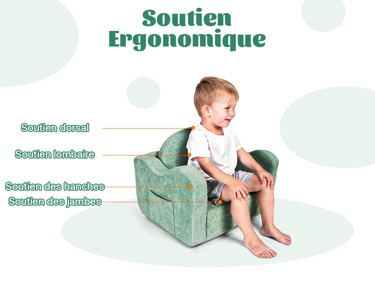 2 in 1 Fauteuil Enfant Convertible - Canapé Bébé Filles 1-4 Ans