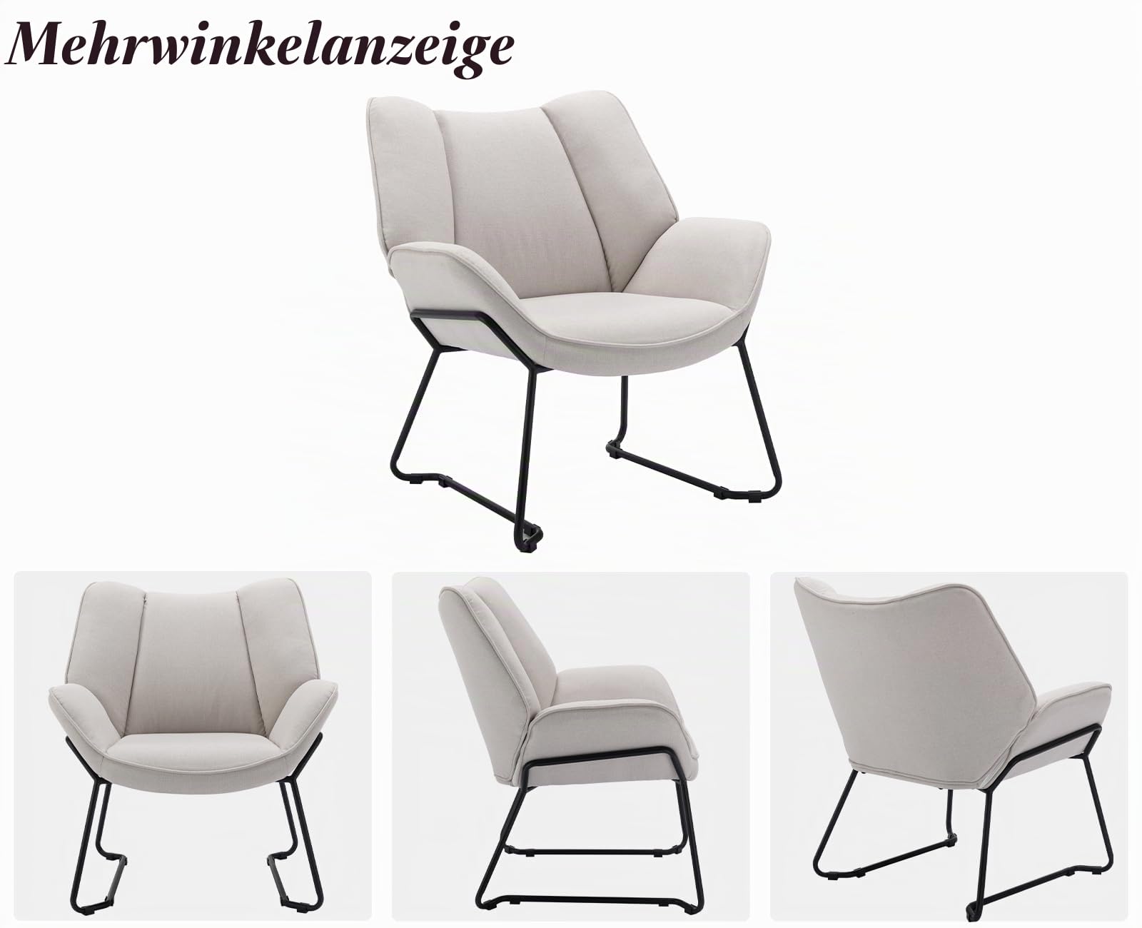 Ya-Home Sessel Wohnzimmer Loungesessel modern Lesesessel gepolstert Ohrensessel mit Metallbeinen für Schlafzimmer/Wohnzimmer, Leinen, Beige
