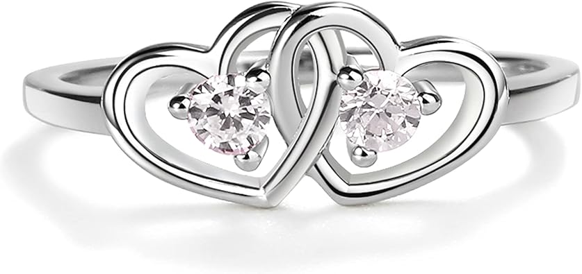 Precious Pieces .925 Sterling Silver Double Heart Baby Ring for Girls with Clear CZs