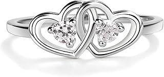 Sterling Silver Double Heart Baby Ring for Girls with Clear CZ's