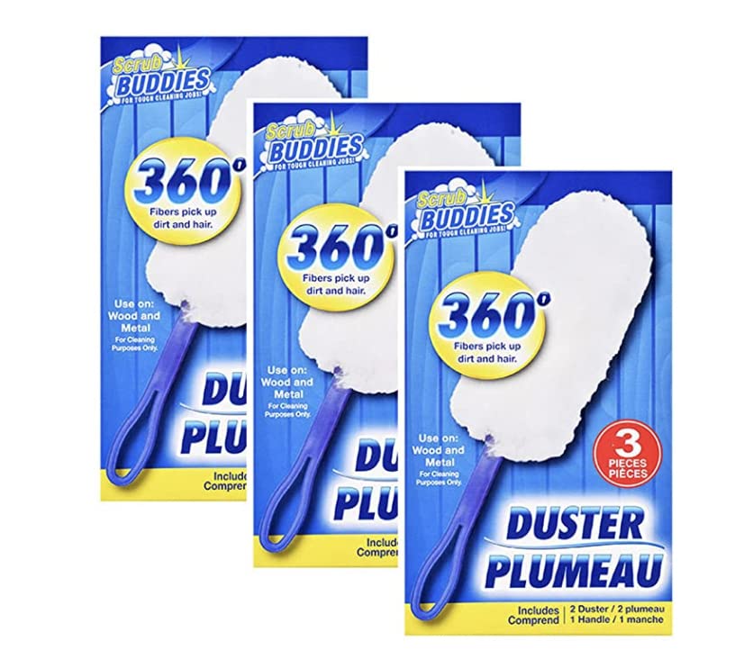TDST 9 Packs Scrub Buddies 360 Degree Static Dusters 3 Handles 6 Dusters Clean Wood and Metal for Cleaning for Walls Refills with Bonus Scented Aziza