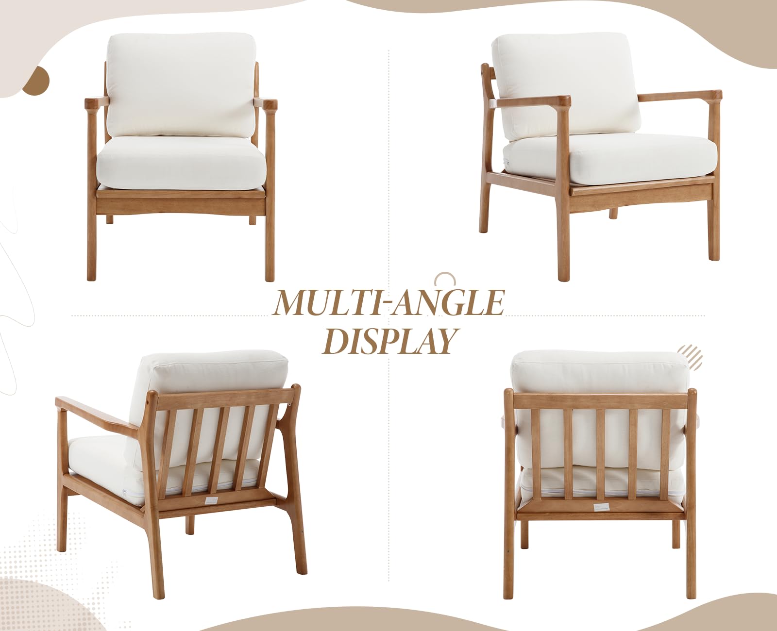 chairus Poltrona da Salotto in Legno Poltroncina Imbottita in Lino, Biege | Poltrona Relax con Cuscino Spesso Poltrona Moderna Design per Soggiorno/Camera da Letto/Lettura