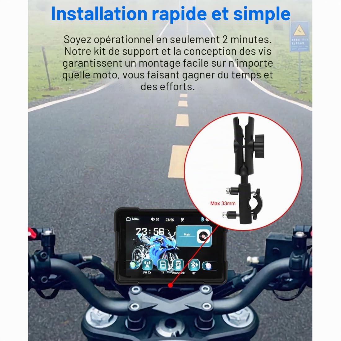 Écran Tactile Portable de 5 Pouces pour Moto, écran Tactile sans Fil CarPlay et Android Auto, Double Bluetooth, étanche IP66, Prend en Charge Siri et G-oogle Assistant