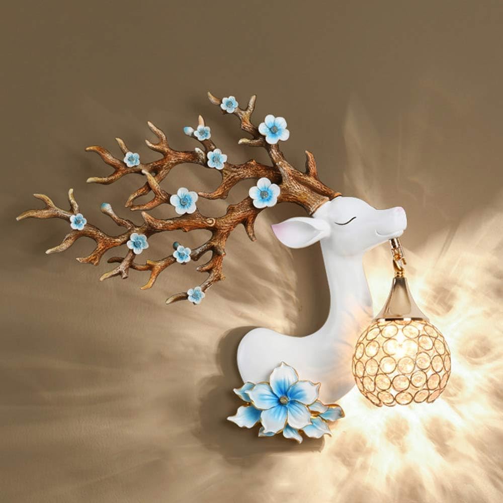 ZXTIIEUF Wall Sconces Nordic Deer Antler with Cryal Lampshade Sika Dection Light Vintage YLE Re Sconce Home Room