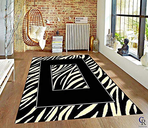Zebra Print Area Rug - Large Contemporary Zebra Rug for Living Room (5' 3' X 7' 5')