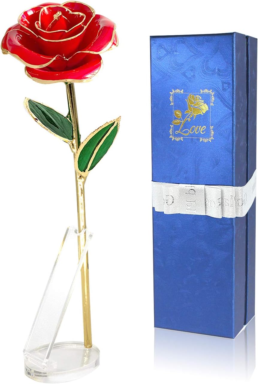 Mothers Day 24k Gold Dipped Rose Fresh Bud Rose Never Fade,Gifts for Women/Mother/Wife,Mother's Day Anniversary Birthday Valentines Day Christmas Xmas Unique Presents for Her (Red Rose)