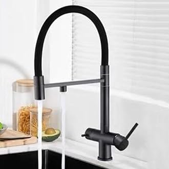 3 Way Kitchen Faucet Pull Out Swivel 2 Handles Hot and Cold Water Brass Kitchen Sink Mixer Faucet 3 Way-Grey