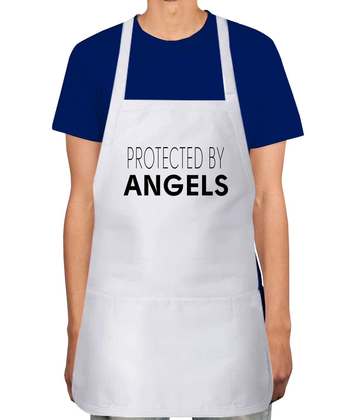 PROTECTED BY ANGELS Apron Adjustable Kitchen Chef Apron with 2 Pockets Cooking Baking, DesW6