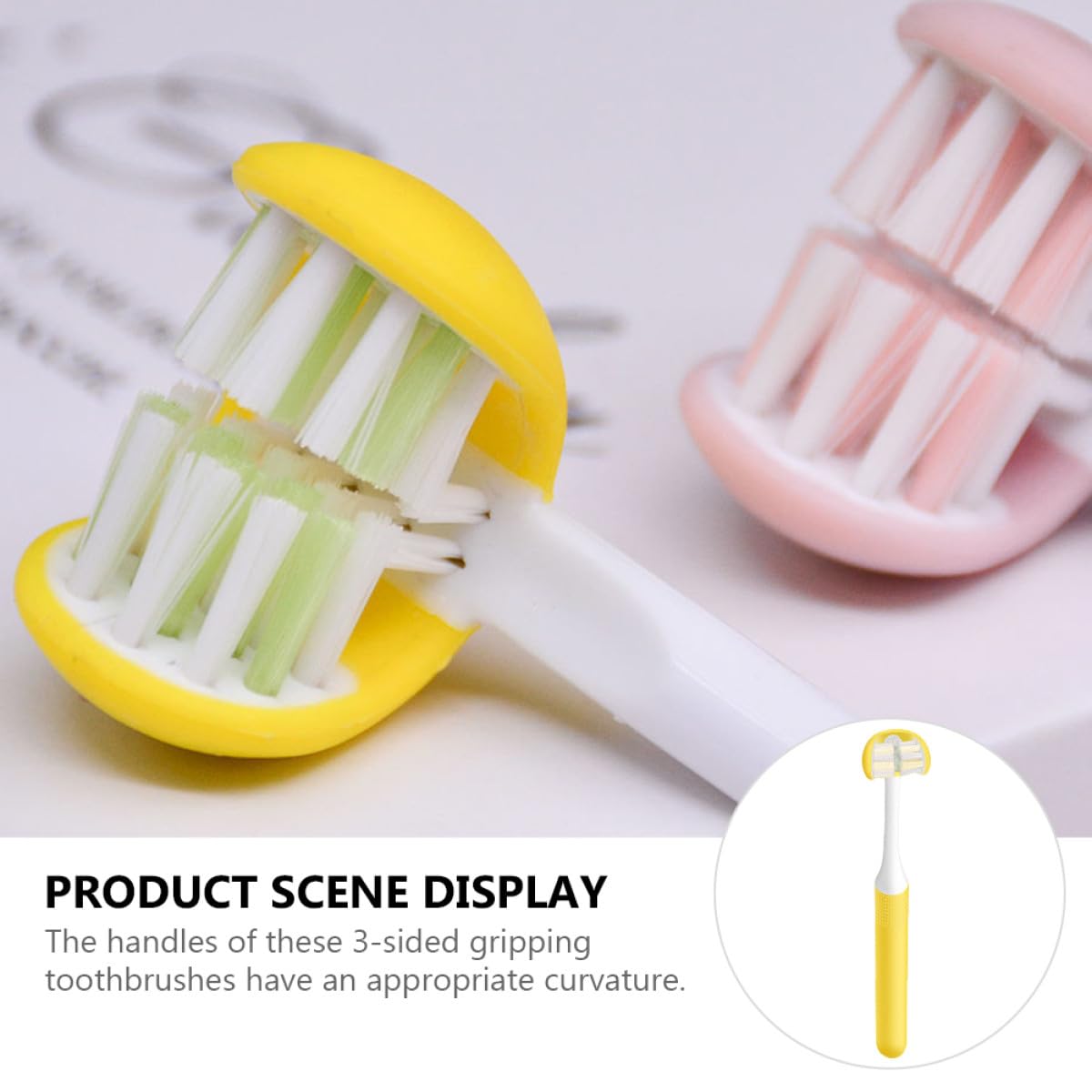 Spazzolino Da Denti Tre Lati Per Adulti Setole Morbide e Manico Ergonomico Per Prevenzione Carie e Pulizia Profonda Giallo