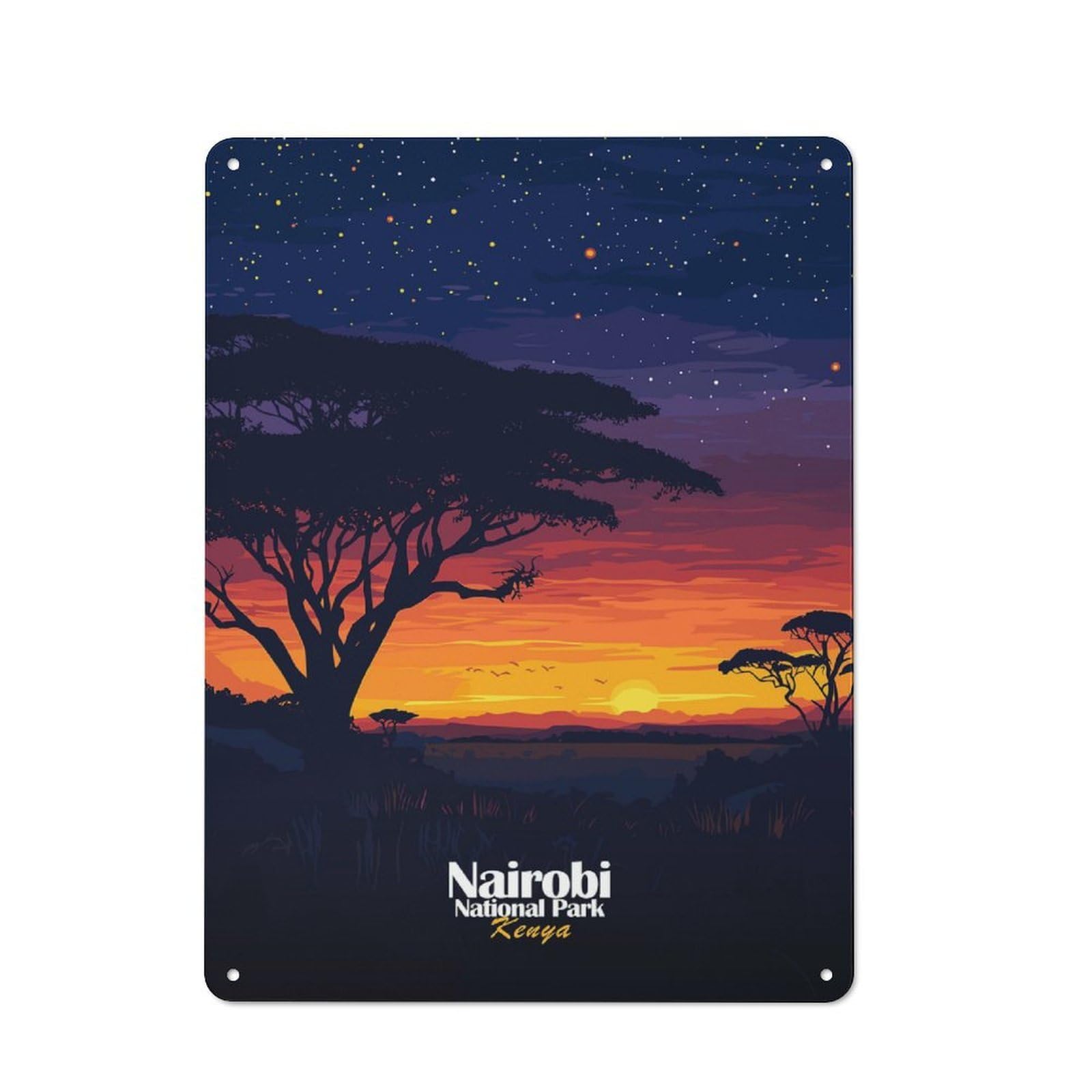 Junmoney Style-21 Tin Wall Plaque 40X30cm With Nairobi National Park Sunset For Café Or Restaurant, New Home Wall Decor For Hospitality Interior Collectors