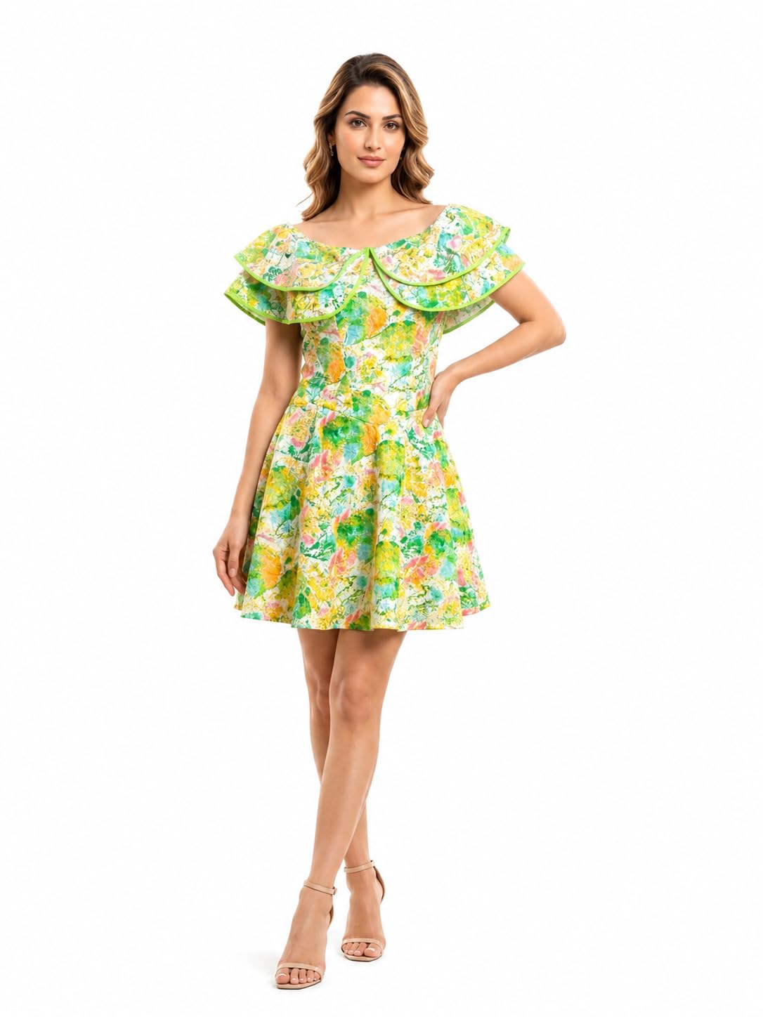 marc louis Blooming Elegance Ruffle Mini Dress Green-picture-34