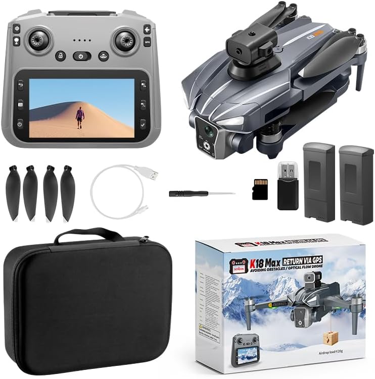 Vista 8 de Drones GPS K18 con cámara para adultos 4K, dron RC con pantalla HD de 4.5 pulgadas en el controlador, tiempo de vuelo de 60 minutos, transmisión