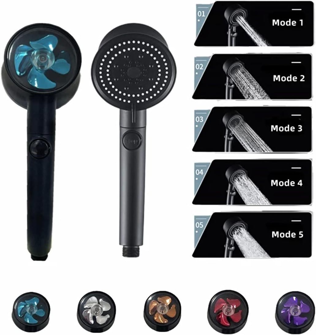 Turbo Fan 5 Fonksiyonlu Su Tasarruflu Dus Basligi Turbo El Dusu Siyah