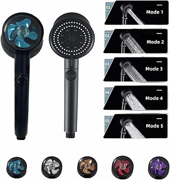 Mayaglory Turbo Fan 5 Fonksiyonlu Su Tasarruflu Dus Basligi Turbo El Dusu Siyah