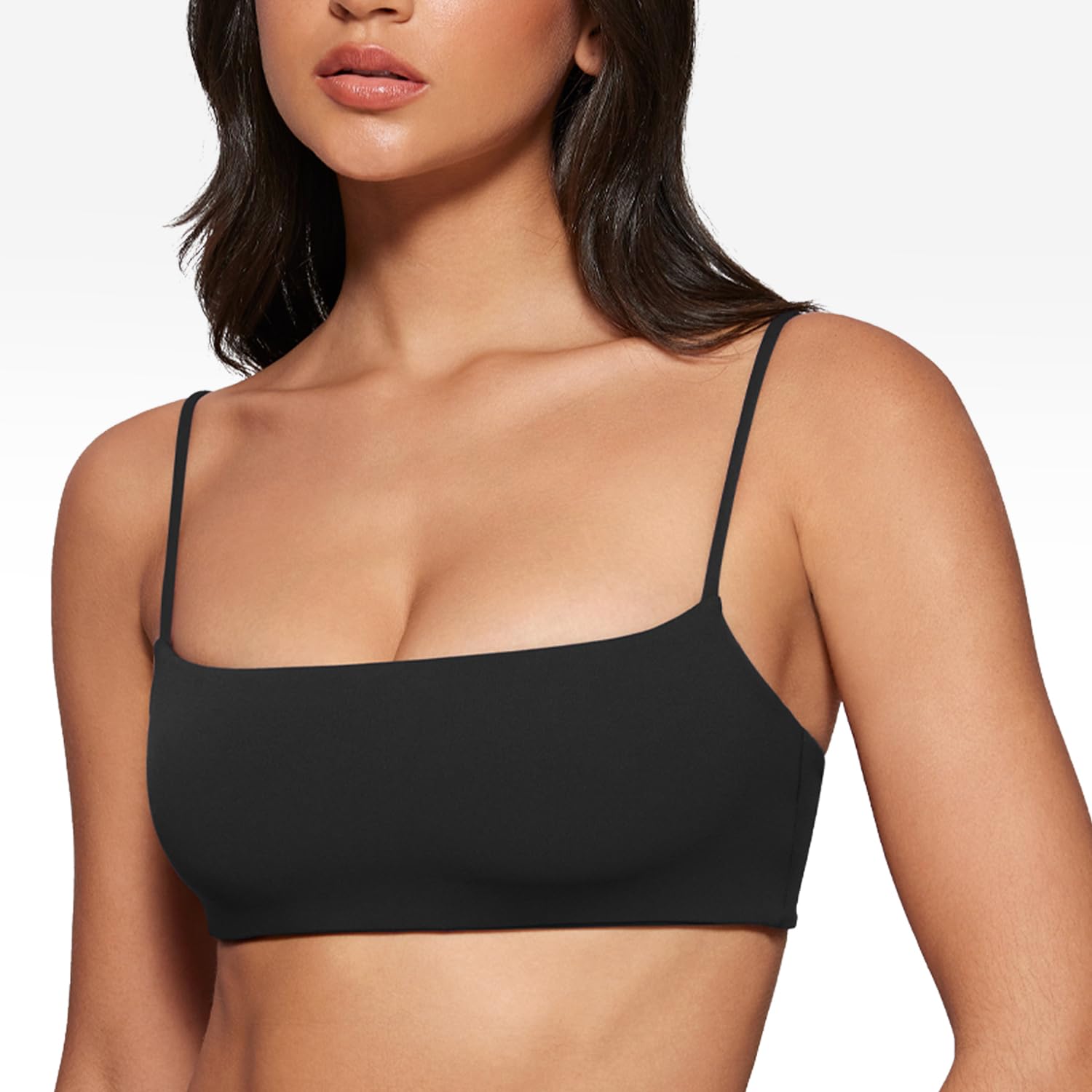 INGIA Sujetador deportivo de cuello cuadrado para mujer, tirantes delgados, acolchado, camisola para yoga, sin varillas, espalda cuadrada, brasier de entrenamiento
