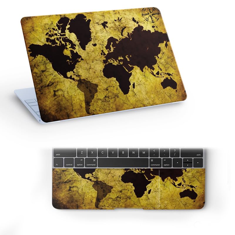 Galaxsia World Map Grunge Full Vinyl Laptop Skin/Sticker/Cover for 14 Inches Laptops Laminated-Removable-HD Quality Compatible for Hp-Dell-Sony-Lenovo-Asus etc.(13.8x9.6 Inches)