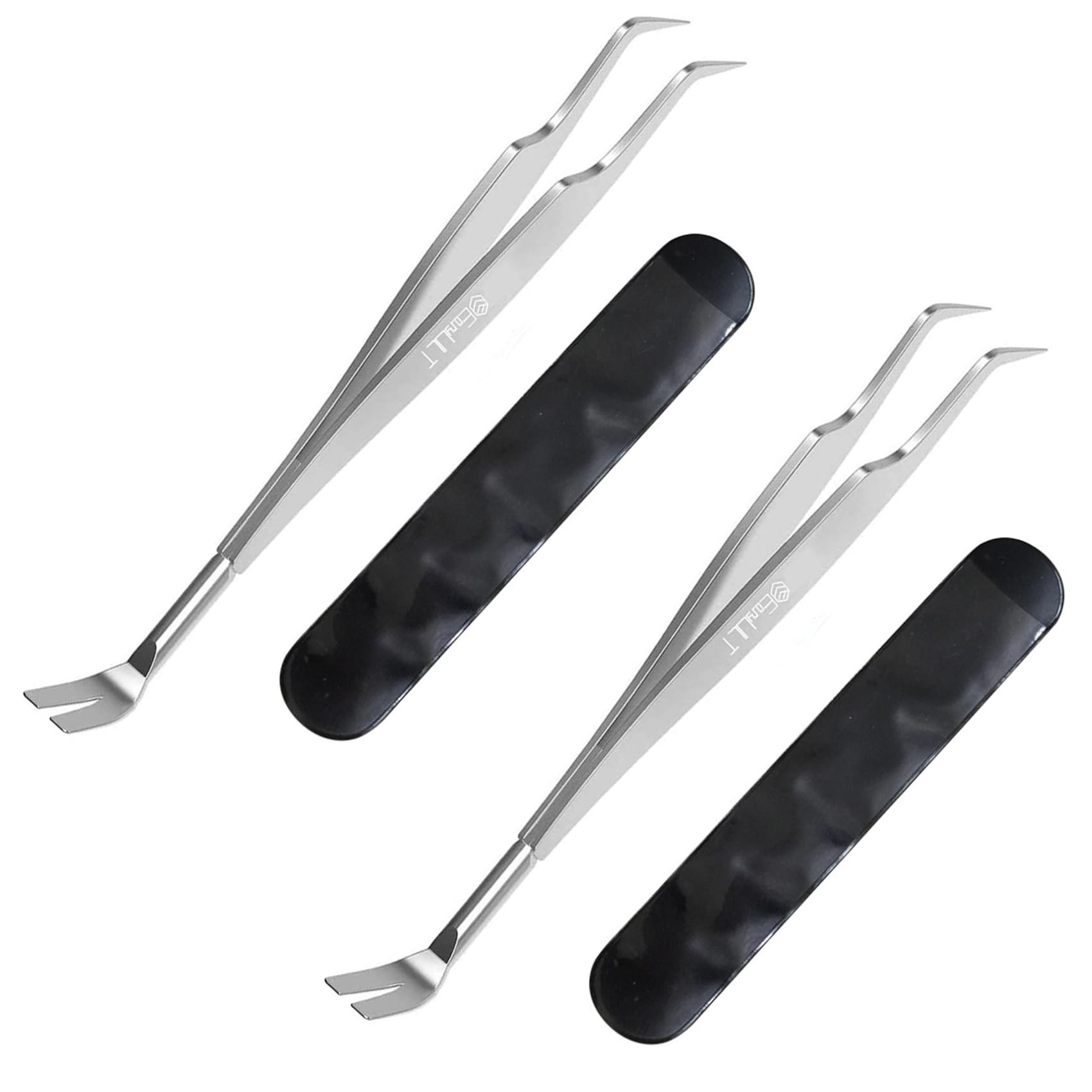 EasyULT 2 in 1 Profi Zeckenzange, Edelstahl Zeckenzange, Zeckenpinzette und Zeckenhaken, Zeckenentferner, Premium Zeckenschutz mit Lederbeutel für Mensch Kinder Hund Katzen(2 Stück)