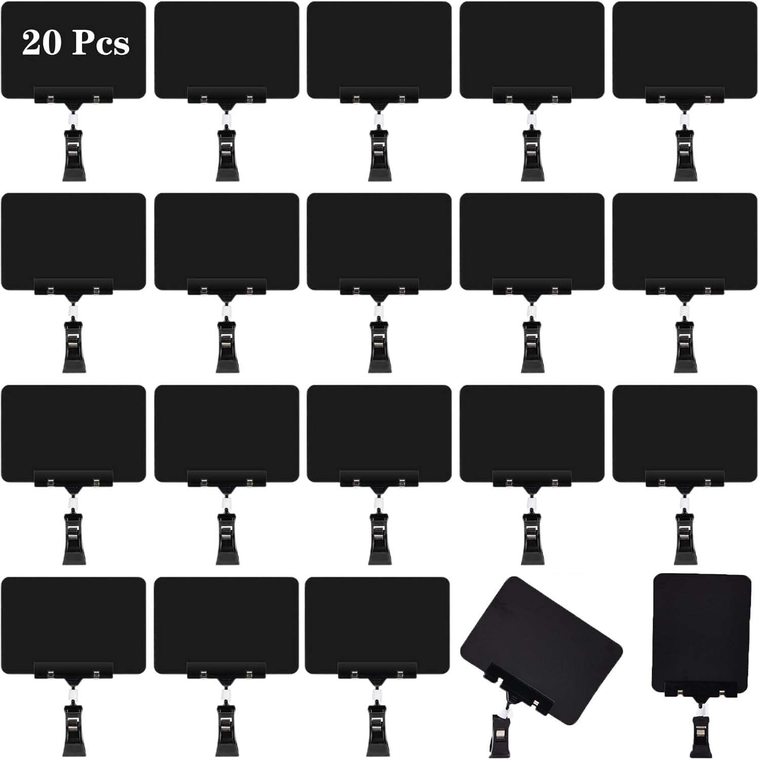 20 Pack Food Labels for Party Buffet, Double Sided Display Clips Rotating Reuse Mini Chalkboard Signs with Clip, Small Sign Holder for Retail Display, Business, Office, Exhibition (Black)