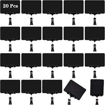 20 Pack Food Labels for Party Buffet, Double Sided Display Clips Rotating Reuse Mini Chalkboard Signs with Clip, Small Sign Holder for Retail Display, Business, Office, Exhibition Black