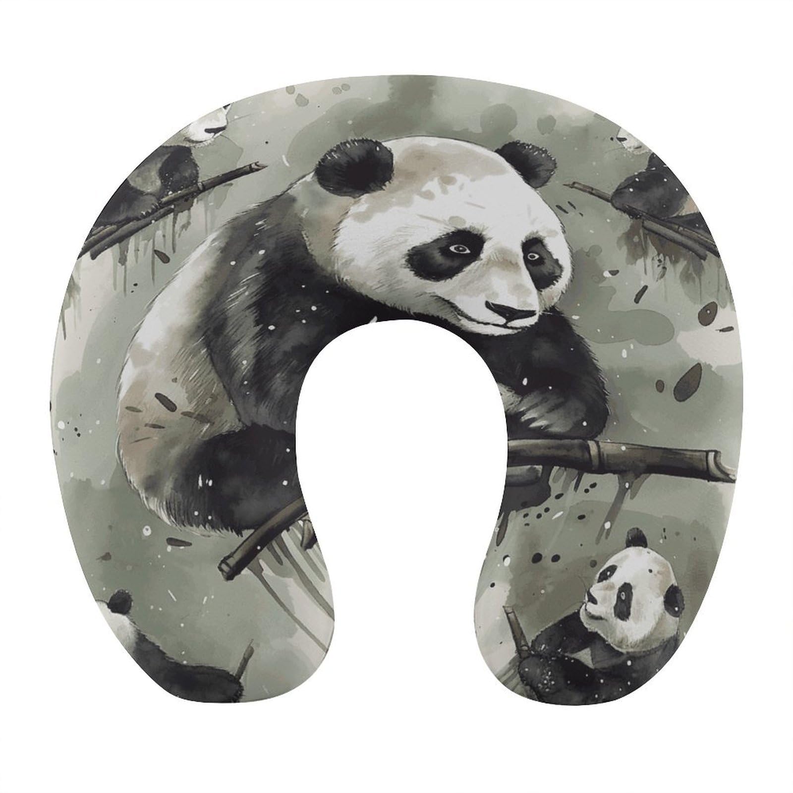 Btcowzrv Style Ink Painting Panda U Shaped Neck Pillow Travel Pillows