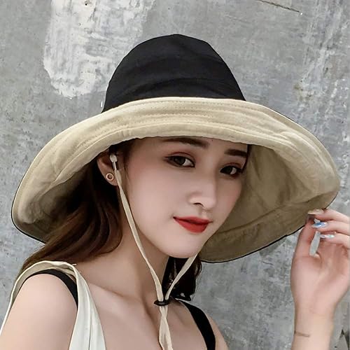 Miniatura 6 de YEKEYI Sombreros reversibles de ala ancha para mujer, sombrero de viaje, protección solar UV, sombrero plegable con cuerda de viento