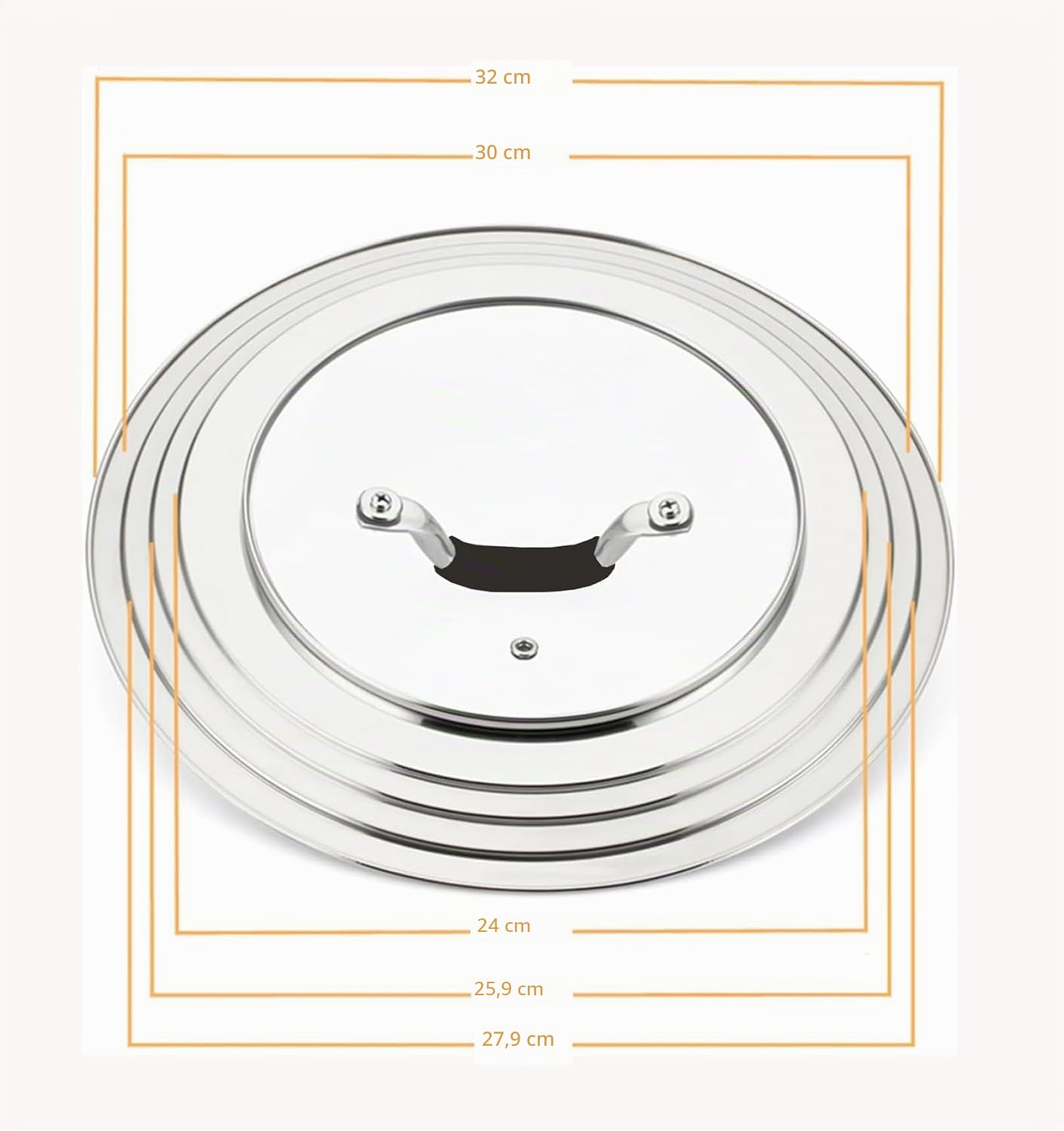 Coperchio universale per pentole e padelle, adatto per pentole/padelle/wok da 28/30/32 cm, in acciaio inossidabile e vetro, con manopola resistente al calore