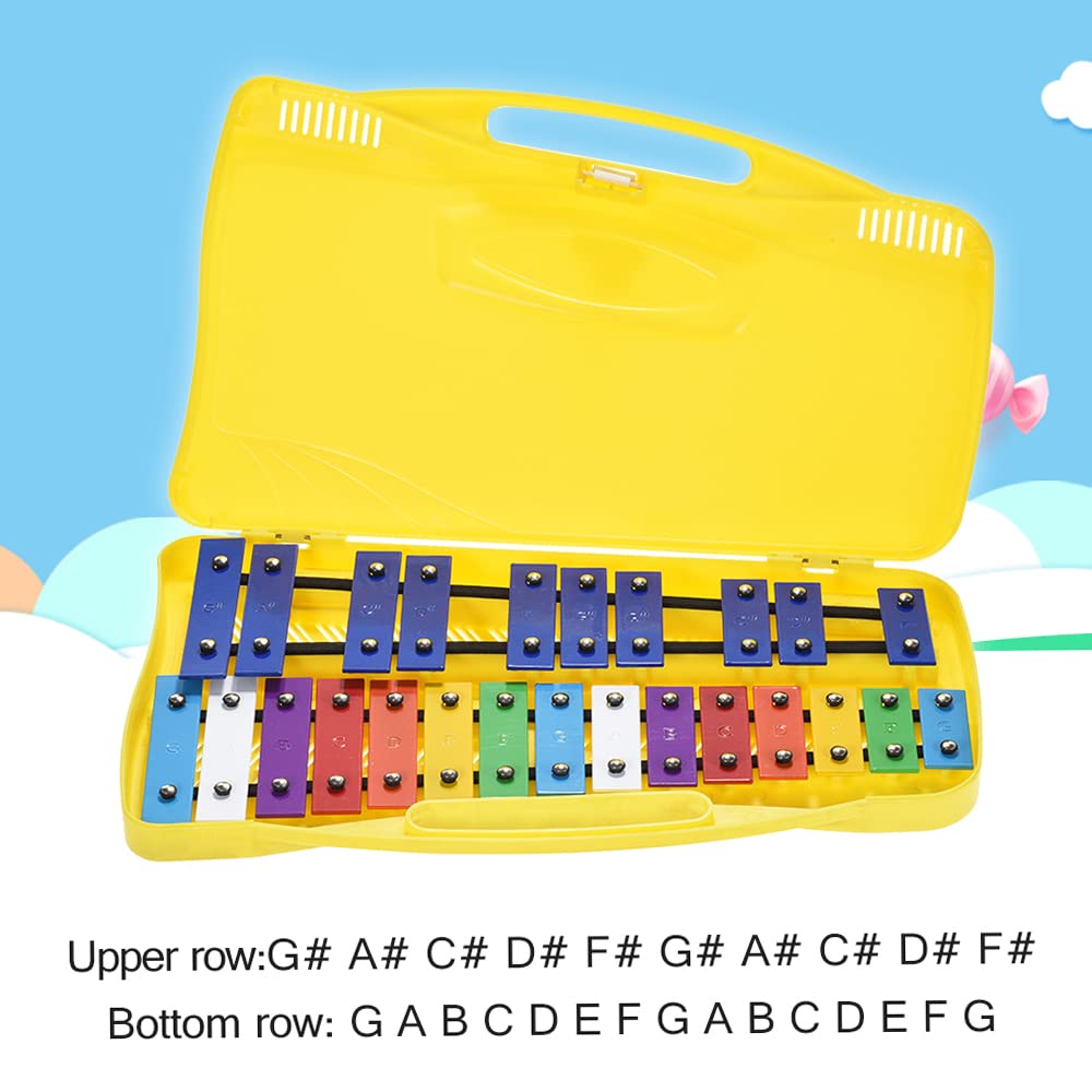 Btuty 25 notas Glockenspiel xilófono de aluminio de percusión rítmica instrumento de enseñanza musical con 2 mazos de mano